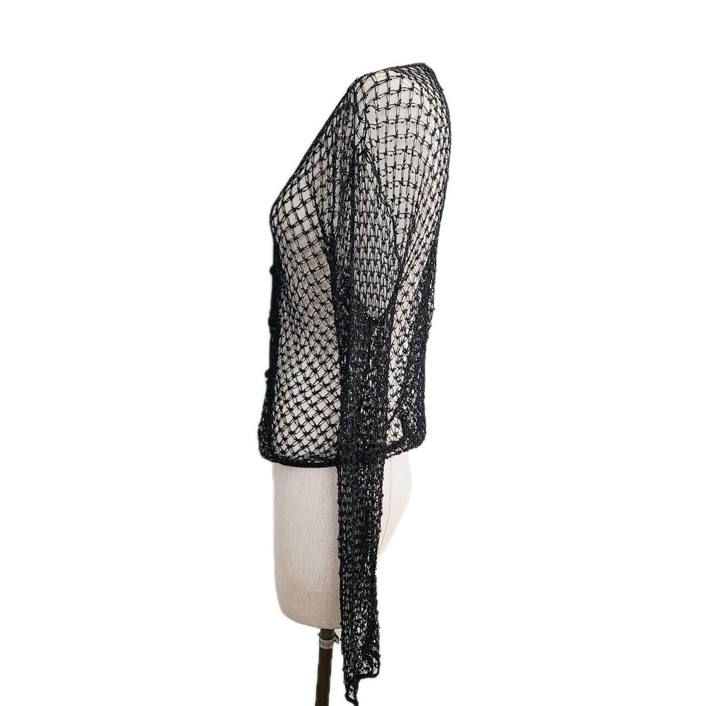 Helen Wang NY Beaded Crochet Mesh Open Cardigan Black M Y2K‎ Vampire Diaries - Picture 4 of 9